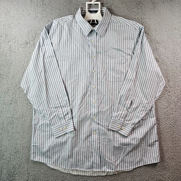 Stafford Dress Shirt Men 18 34-35 Classic Fit Button Up Long Sleeve Blue Striped - Picture 1 of 12